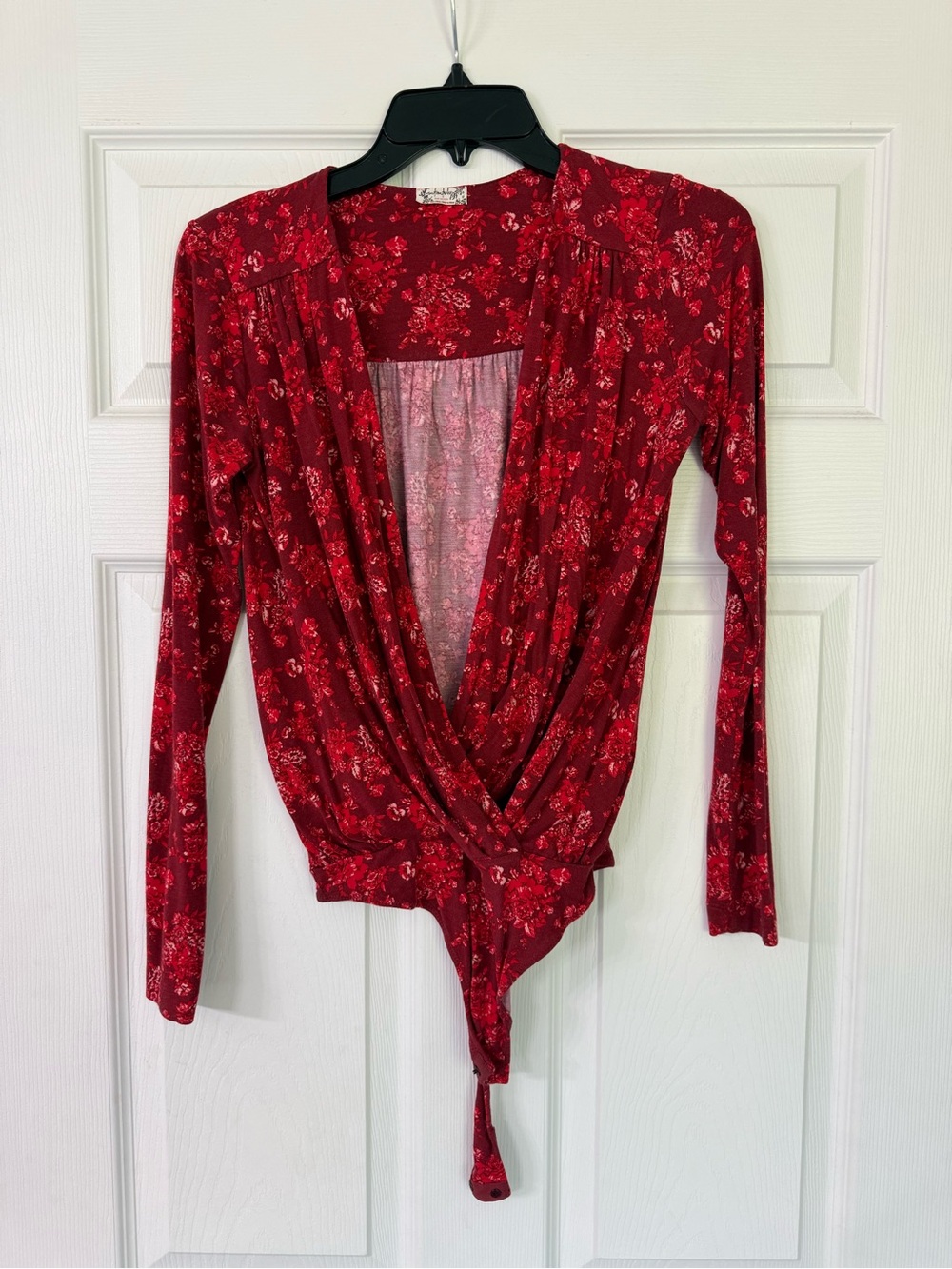 Free People Red Floral Long Sleeve Bodysuit
